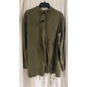 Deb Sri Women's 100% Cotton Open Bottom Tunic 1/2 Zip + Ties Olive Size 46 A+
